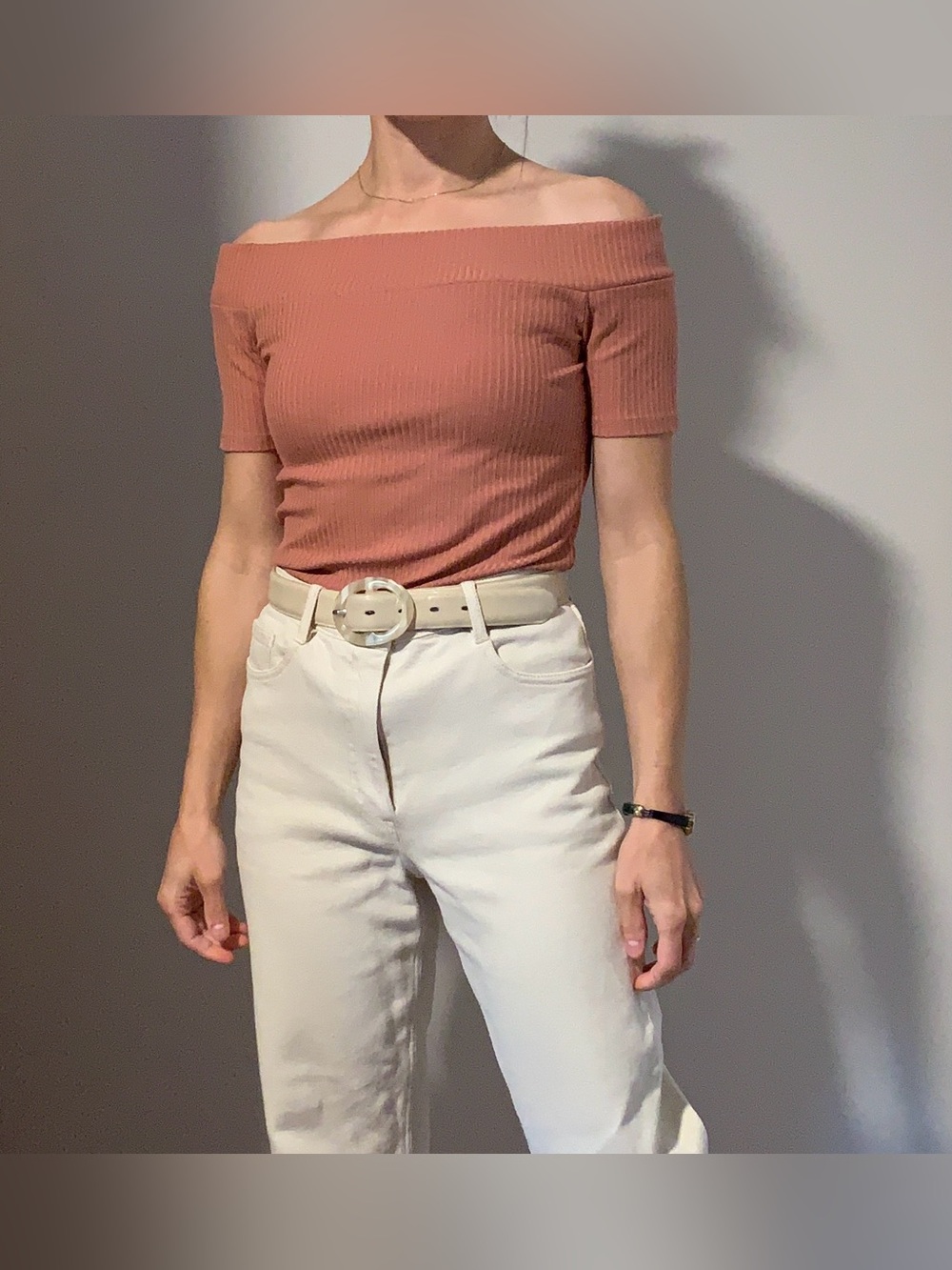Wilfred Ribbed Off-Shoulder Top in Dusty Rose